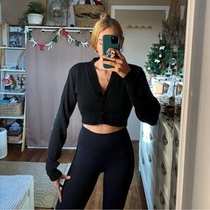 Misguided cropped black button up sweater